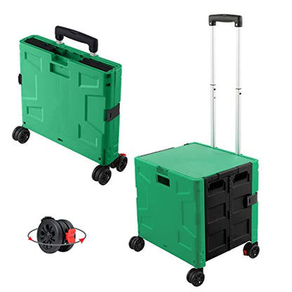 FELICON Folding Utility Cart Rolling Crate Handcart Basket-Dark Green+Black - color: Dark Green & Black, size: FW548-Hidden Lid
