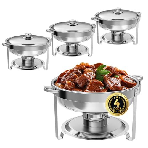IMACONE Round Chafing Dish Buffet, 4 Pack, 5QT, Stainless Steel Chafer - color: Silver