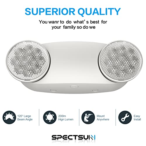 SPECTSUN 12 Pack LED Emergency Lighting Fixture with Battery Backup and Bug Eye Heads-US Standard Emergency Light Combo-Compact Design–Thermoplastic Housing for Indoor Outdoor - size: 12 Pack