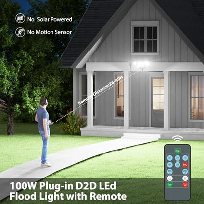 iMaihom Dusk to Dawn Outdoor Lighting, Plug in Flood Light, Remote, Black - color: Black