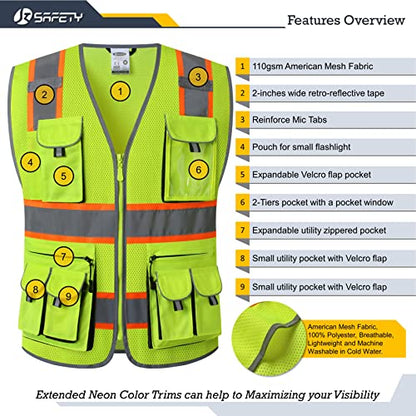 JKSafety Safety Vest for Men Women with Neon Trims JK86 Yellow M - color: Jk086-yellow, size: Medium