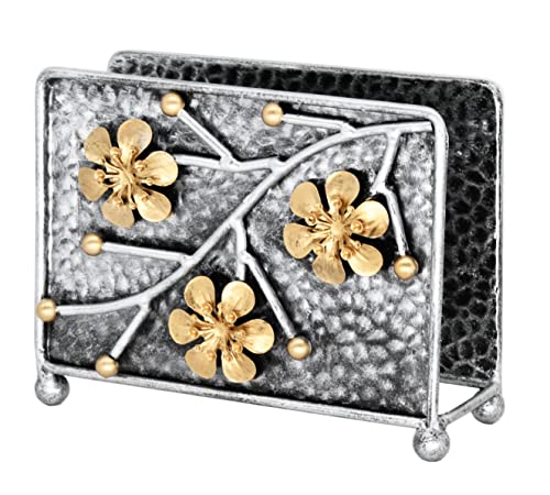 OwlGift Sakura Napkin Holder, Cherry Blossom Design Metal Freestanding Tissue Dispenser Organizer Iron Tabletop Paper Napkin Holder Stand for Home Kitchen Restaurant Picnic Party, Silver - color: V Silver