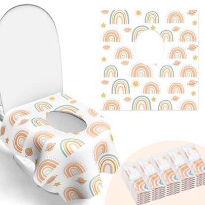 30 Pack Toilet Seat Covers Disposable, Individually Wrapped for Travel, Large Waterproof Potty Covers for Kids and Adults,Toddler Potty Training for Public Restroom, Airplane, Trip - Rainbow - color: Rainbow