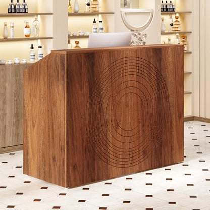 LITTLE TREE 47-Inch Reception Desk with Counter, Oak Front Desk Reception Room Table, Retail Counter for Checkout, Modern Welcome Desk for Lobby, Office, Beauty Salon - color: Oak