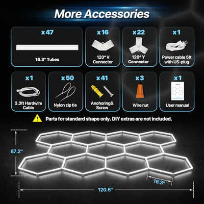 HYPERLITE Gen II Hexagon Garage Lights: 322W 32200LM 11 Grids Hexagon Led Light, 6500K Ultra Bright Honeycomb Hex Lights, Easy Install, Durable Design for Garage, Car Detailing, Workshops, Gym - size: 11 HEX