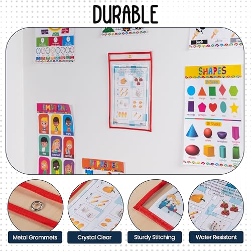 Essex Wares - 6 Pack, Red Dry Erase Pockets, 10" Wide x 13.5" Tall - color: Red