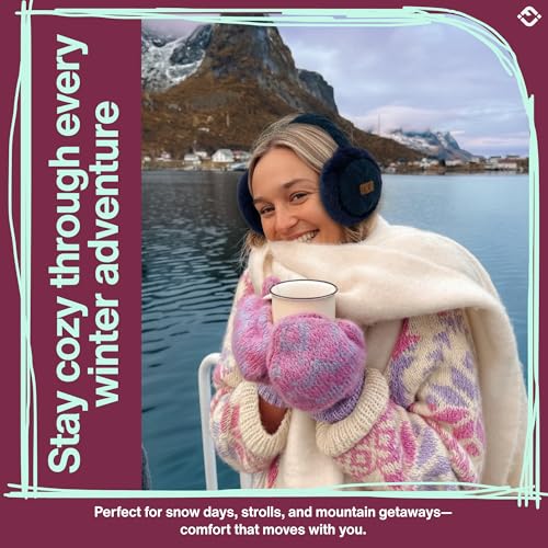 Funky Junque Women’s Winter Earmuffs - Cable Knit & Sequin - color: Cable Knit - Navy
