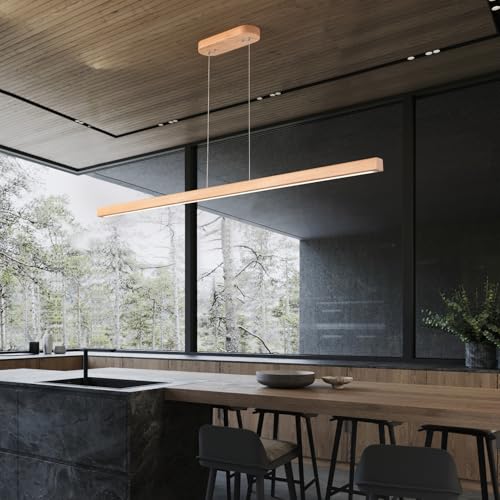 YISDESIGN 71" 40W Wood Linear Pendant Light Fixture Led Dining Room Light Dimmable Hanging Light Fixture for Kitchen Island Dining Room Pool Table Lights Natural - color: Natural, size: 71in