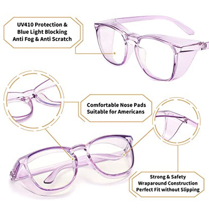 Alsenor Safety Glasses Anti Fog Goggles Protective Eyewear Blue Light Blocking Anti Dust UV Protection Glasses For Men Women (2 Pack (Sky-Blue + Lilac)) - color: 2 Pack (Sky-blue + Lilac)