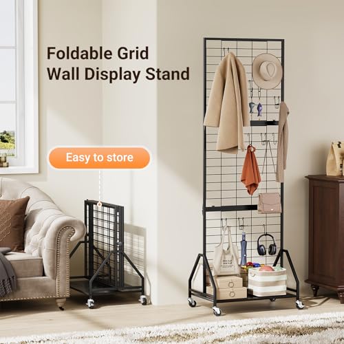 ELYKEN Foldable Grid Wall Panels, 5.7 x 2 FT Movable Gridwall Display Rack - color: Black, size: 2'w-1 pack