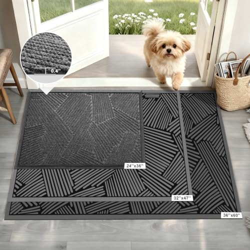 MATALL 47x32 Large Front Door Mat - Heavy Duty Indoor Outdoor Doormat, Commercial Grade Scraper Mat, Non-Slip Rubber Backing Dirt Trapper Rug, Washable Entrance Carpet for Home, Garage, Patio - color: Light Grey, size: 2'8" x 3'11" (Rectangular)