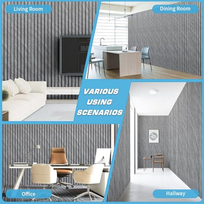 Art3d Six-Grid Design Slim Slat Wall Panel, 104 x 12 Inch, 4-Pack, Granite - color: Six-Grid Granite