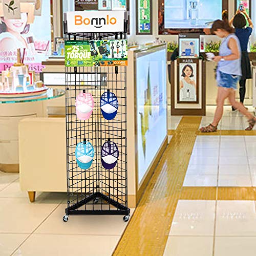 Bonnlo 6' x 2' Triangle Grid Panel Tower with Base and Casters, 5mm Wire, 220 lbs Capacity Wall Display Rack with 3 Sizes x 6 Hooks, Black