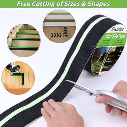 Oleitodh Anti-Slip Traction Tape, 4In x 60Ft, Glow-in-Dark Green Stripe - color: Luminescent, size: 4 in x 60 ft