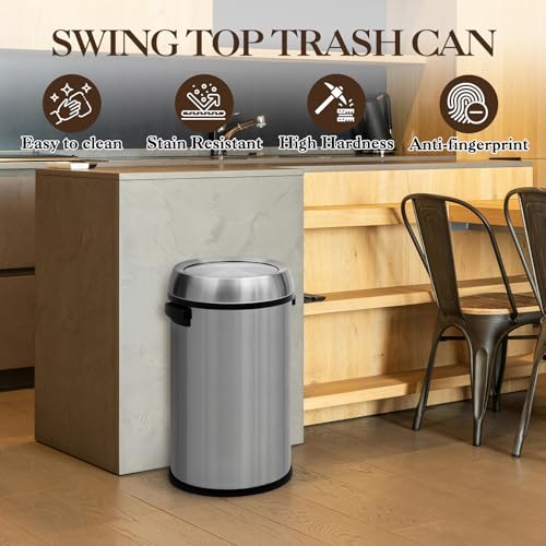 Jojoka 17 gal Stainless Steel Trash Can, Fingerprint-Proof Commercial Garbage Bin with Swing Lid for Restaurant, Kitchen, Office, Home, Silver - color: Silver