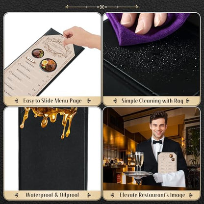 5Pcs 1 Page Leather Restaurant Menu Covers Holders 4.25" X 11" - size: 1 Page 1 View