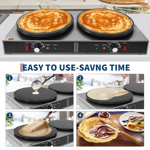 16 Inch Double Head Electric Crepe Maker – Commercial Non-Stick Flat Plate Griddle – Accurate Temperature Control & Gauge Lights – 3500W/1750W 110V – Perfect for Pancakes & Omelets - size: Double Plates