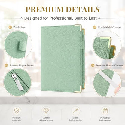Server Book,7 Pocket Zipper Organizer,Server Books for Waitress - color: Green