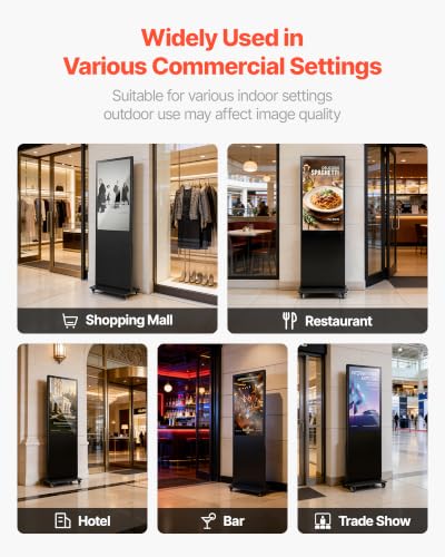 VEVOR 43 in Indoor Digital Signage Floor Standing Advertising Display Kiosk, with WiFi HDMI/USB Input Android OS, 178° Wide View, LCD Screen Interactive Monitor, Mobile Commercial Totem Poster - size: 43"-Non Touchscreen