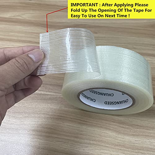 CHUANGSEED 6-Pack Mono Filament Strapping Tape 6.2mil x 2Inch x 60yds Commodity Grade Heavy Duty Transparent Reinforced Fiberglass Tape - size: Mono 2" x 60y 6-Pack