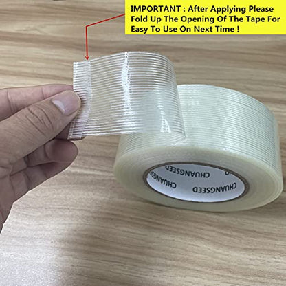 CHUANGSEED 6-Pack Mono Filament Strapping Tape 6.2mil x 2Inch x 60yds Commodity Grade Heavy Duty Transparent Reinforced Fiberglass Tape - size: Mono 2" x 60y 6-Pack