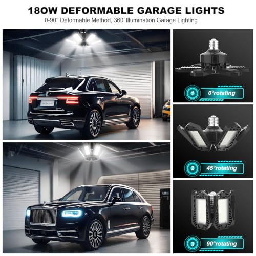 LED Garage Lights Bulb 8 Pack 180W Led Screw in Garage Lights 18000LM 6500K Bright LED Garage Ceiling Lights Deformable Garage Shop Light for Attic Basement Workshop Screw in E26 E27 Base - size: 8pack