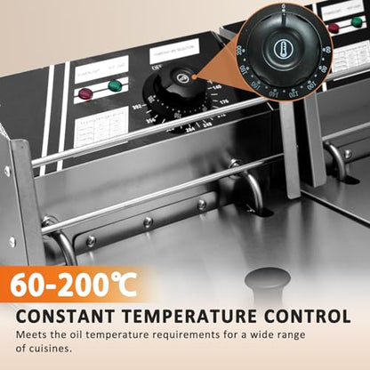 Commercial Deep Fryer with Basket, 12.7QT/12L, Detachable Large Capacity Stainless Steel Countertop Electric Oil Fryer with Temperature Control for Restaurant or Home Use