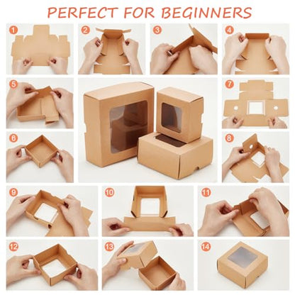 BENECREAT 12PCS Brown Kraft Paper Box with Clear Window, 3.94x3.94x1.97inch Square Kraft Paper Gift Box, Suitable for Wedding Party Gifts, Jewelry Packaging - color: Brown, size: 1 Count (Pack of 12)