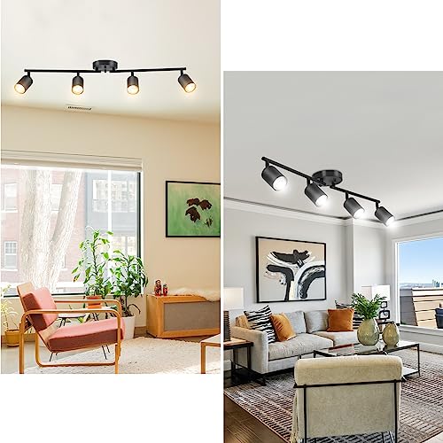 BoostArea LED 4 Light Track Lighting Kit, Black 4 Way Ceiling Spot Lighting, Flexibly Rotatable Light Head for Kitchen, Living Room, Bedroom, Bulb Not Included - color: 4 Light