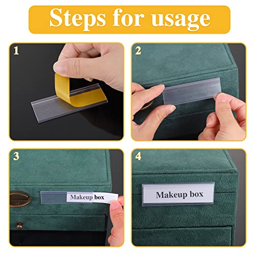 120 Set Shelf Labels, 3 x 1in Adhesive Label Holders with White Paper Tags