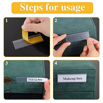120 Set Shelf Labels, 3 x 1in Adhesive Label Holders with White Paper Tags