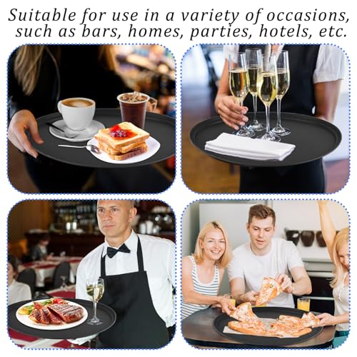 4Pcs 24 Inch x 29 Inch Large Restaurant Serving Trays, Black PP Plastic Non Slip Tray,Oval Plastic Food Serving Tray with Raised Edges for Home Kitchen Restaurant Cafeterias Fast Food Service