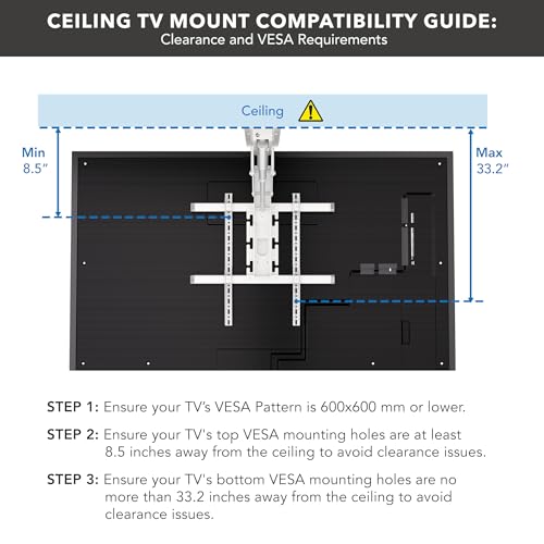 Mount-It! White Electric Ceiling TV Mount – Retractable Motorized Flip Down TV Mount for 50’’-90’’ Screens, Space-Saving Folding Design, RF Remote, VESA Compatible - color: White