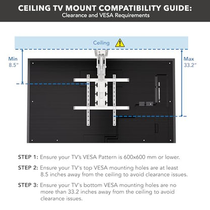 Mount-It! White Electric Ceiling TV Mount – Retractable Motorized Flip Down TV Mount for 50’’-90’’ Screens, Space-Saving Folding Design, RF Remote, VESA Compatible - color: White
