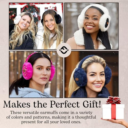 Funky Junque Women’s Winter Earmuffs - Cable Knit & Sequin - color: Sequin - White