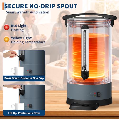 Garvee 14 L/100 Cups Coffee Urn-3.8 gal Double Wall Commerical Coffee Maker for Buffet Catering Wedding Gathering,Large Capacity Hot Coffee Dispenser,Stainless Steel Hot Water Urn-Grey - color: Gray, size: 100 Cups/14L