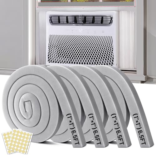 Air Conditioner Window Seal, 4 Roll of 1 in × 1 in × 6.5 ft Foam Stripe with Adhesive for Window AC Insulation, High Density Foam Tape Weather Stripping for Doors and Windows Insulation, AC Foam Tape - color: Grey 4P, size: (1"×1") 6.5FT