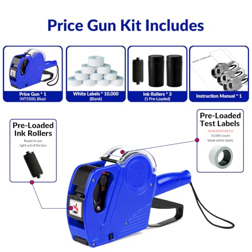 NATURALABEL 1-Line 8-Digit Price Gun Kit (Model NT5500, Blue) - color: Blue
