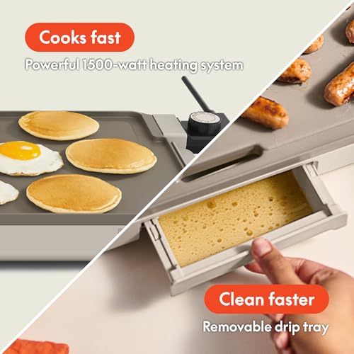 bella 12 x 22 Electric Ceramic Nonstick, Nontoxic Griddle, Oatmilk - color: Oatmilk
