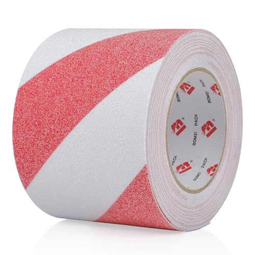 BOMEI PACK Anti Slip Traction Tape,4 Inch x 33 Ft,Heavy Duty Non Slip Tape,Grip Tape for Stairs, Tread Step, Indoor & Outdoor Use,Waterproof Stairs Non Skid Treads (Red & White) - color: Red & White