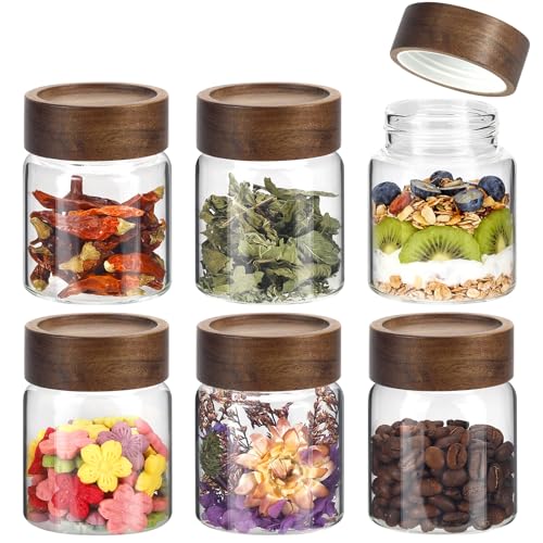 5oz Glass Spice Mason Jars with Screw Wood Lid 6 pcs Airtight Small Glass Jars Seasoning Herb Containers Food Storage Canister for Sugar Coffee Bean Ground Candy Salt Overnight Oat (5oz/150ml*6) - color: 5oz/150ml*6