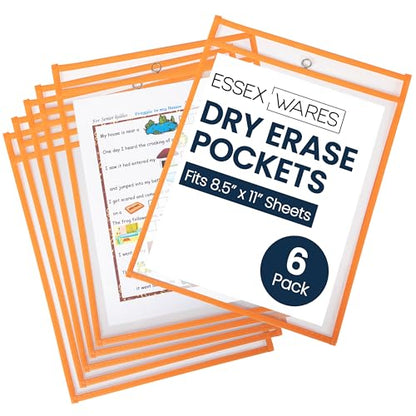 Essex Wares - 6 Pack, Orange Dry Erase Pockets, 10" Wide x 13.5" Tall - color: Orange