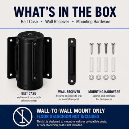 Crowd Control Warehouse 11 Ft Fixed Wall-Mount Retractable Belt Barrier - color: Dark Grey, size: Solid Color