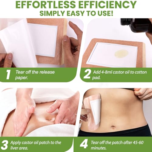 20Pcs Castor Oil Pack Wrap Size 8.2 * 6.3in for Pure Castor Oil, No Washing Self Adhesive with High Absorbent Organic Cotton Flannel, Anti Massage Oil Leak, Design for Women Men - size: 1 Count (Pack of 20)