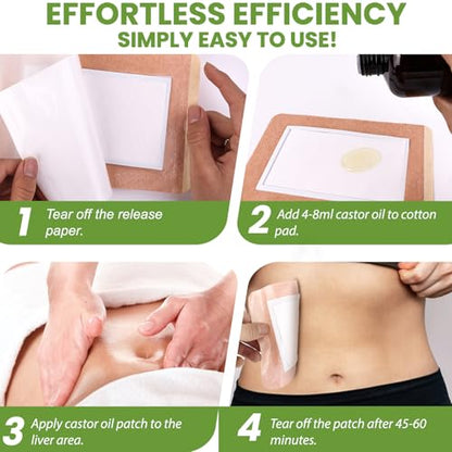 20Pcs Castor Oil Pack Wrap Size 8.2 * 6.3in for Pure Castor Oil, No Washing Self Adhesive with High Absorbent Organic Cotton Flannel, Anti Massage Oil Leak, Design for Women Men - size: 1 Count (Pack of 20)