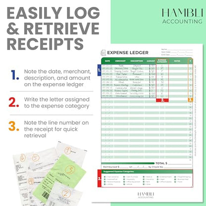 Extra Large Receipt Envelope & Receipts Organizer (Pack of 18) - Efficiently Manage Business Expenses & Log Mileage Trips - 8.5” x 11.0” Inches, Green Color- Business Ledger for Small Business - color: Green