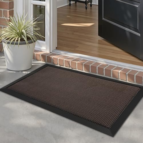 LUMI Outdoor Door Mat Traps & Hides Dirt 17x30, Outside Entrance, Brown - color: Brown, size: 1'5" x 2'6" (17"x30")