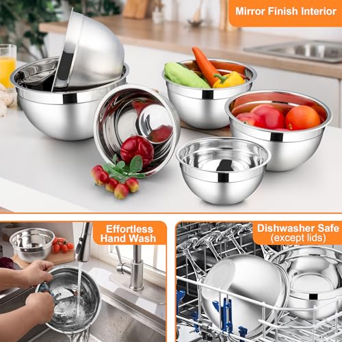 LIANYU 6 PCS Mixing Bowls with Lids Set, Metal Nesting Bowls for Kitchen - color: Colorful, style: Atlas Base with Airtight Lids