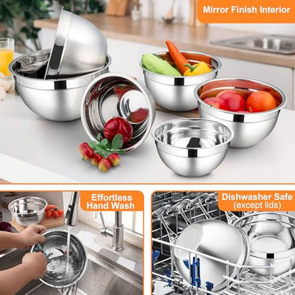 LIANYU 6 PCS Mixing Bowls with Lids Set, Metal Nesting Bowls for Kitchen - color: Colorful, style: Atlas Base with Airtight Lids
