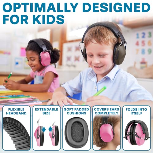 Kids Noise Canceling Headphones - 31 dB (2K Hz) - Ear Protection Earmuffs - color: Double Pink